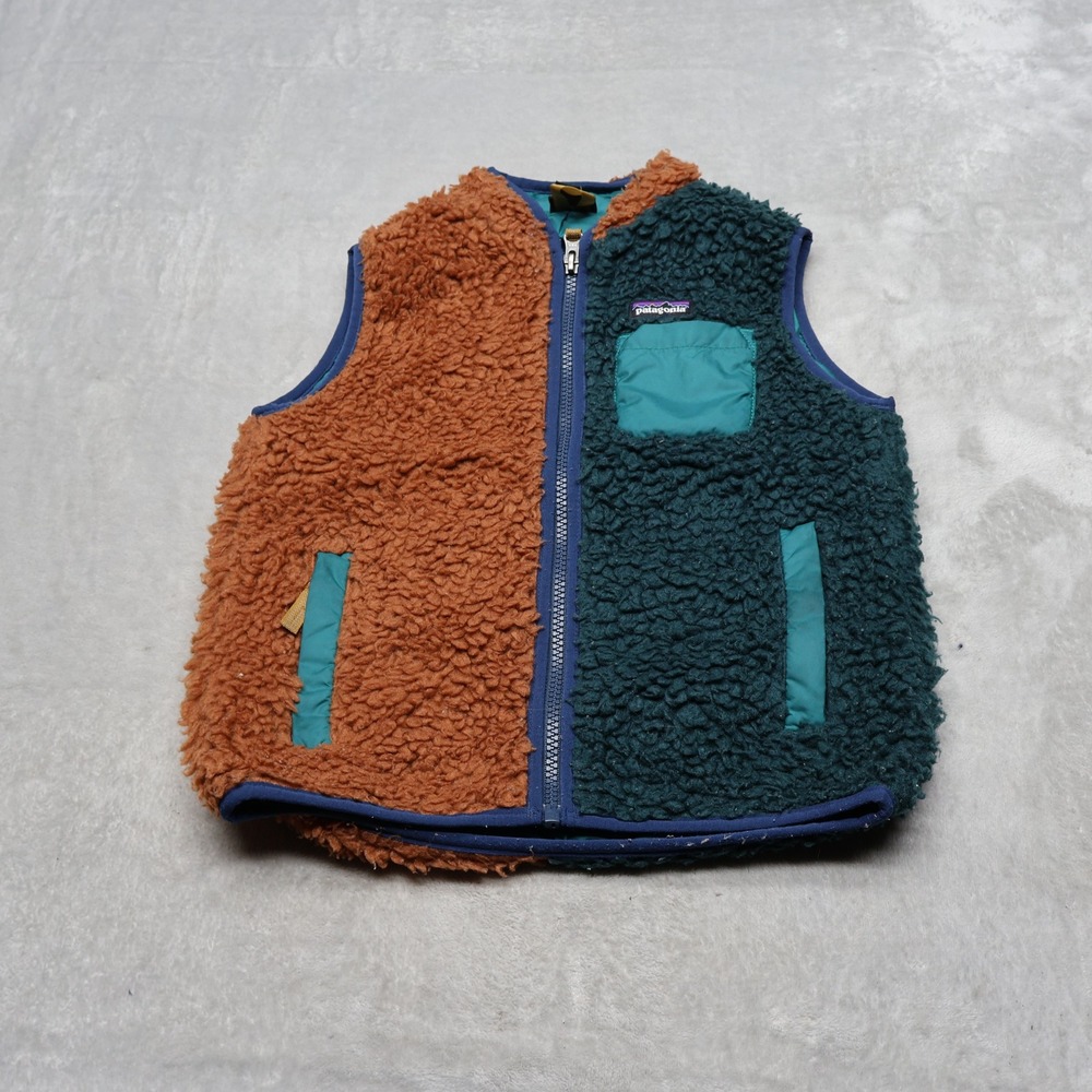 Patagonia Vest Infant 5T Brown Green Sherpa Fleece Retro-X Full Zip Winter